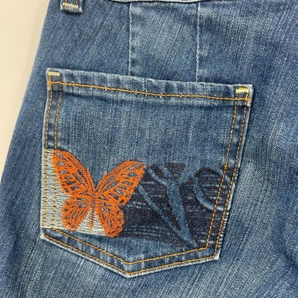 Vigoss Womens Wide Leg Flare Retro Jeans Size 29 Y2K 90s Blue Low Rise Butterfly - Picture 3 of 11